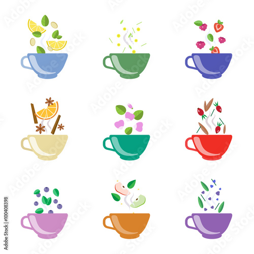 Tea Flavors Vector Illustration Set