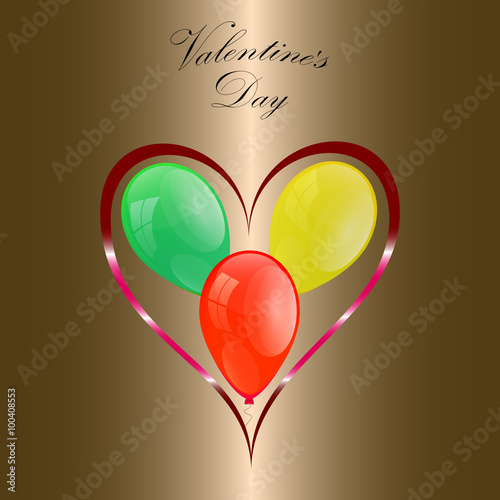 Balloons in the heart on a gold background