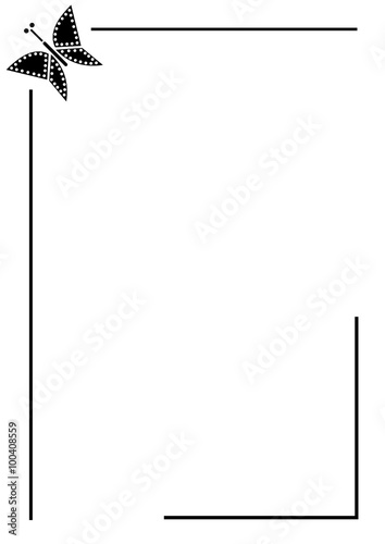 Vector blank for letter or greeting card. Simple form with frame and butterfly. A4 format  size