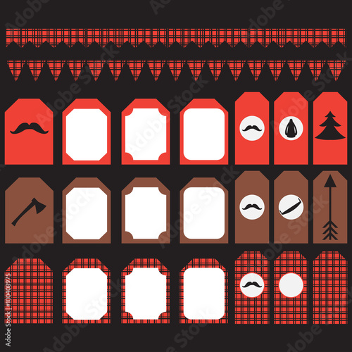 Printable set of vintage Lumberjack party elements. Templates, labels, icons and wraps.