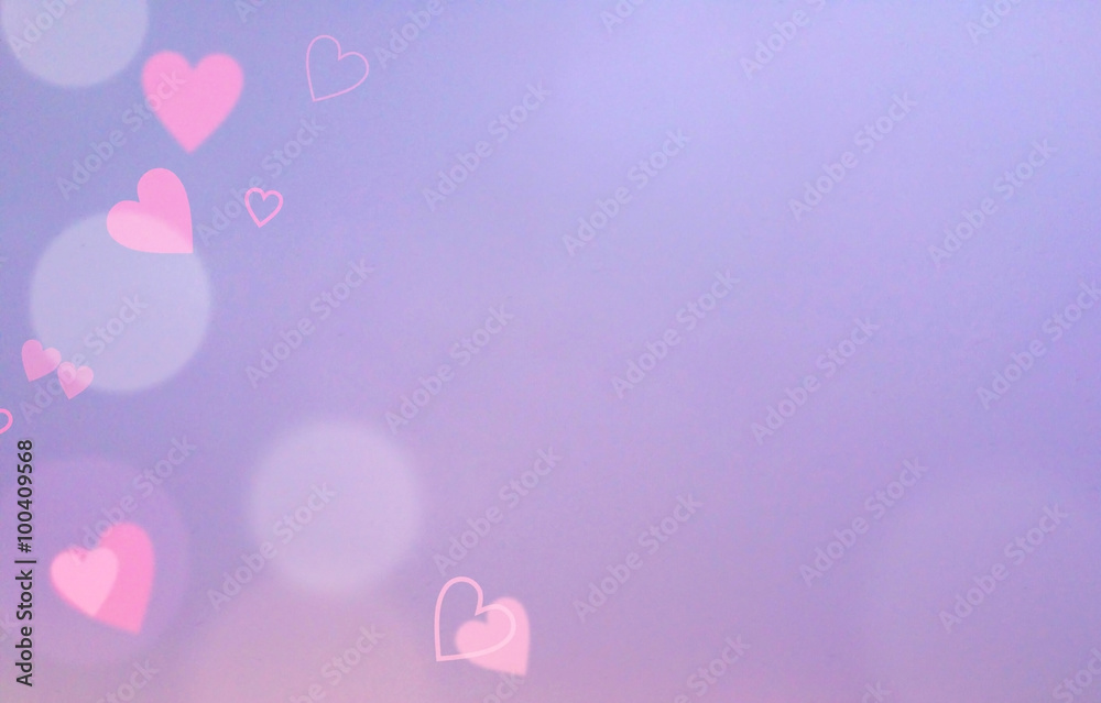 Pink and Purple Abstract Blur Background with Red Hearts, Free Space for Text, Valentine's Day, Mother Day