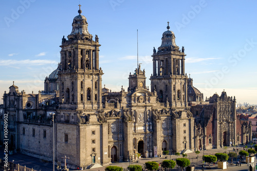 View of Zocalo square and cathedral in Mexico city