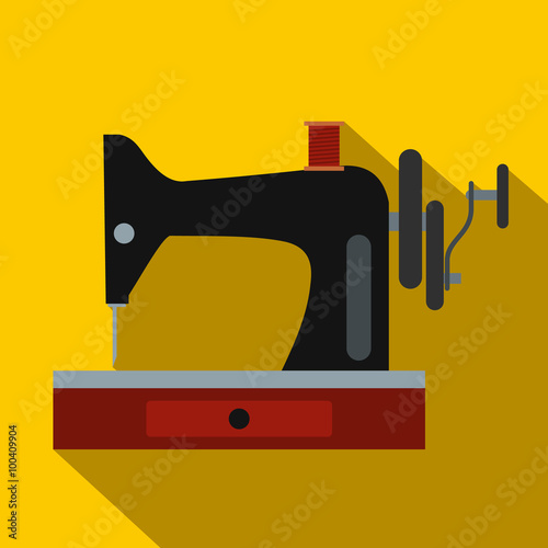 Black old sewing machine flat icon
