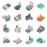 Industrial building factory icons