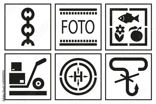 Signs on packaging. Logistic icon for box. Packaging Box Symbols
