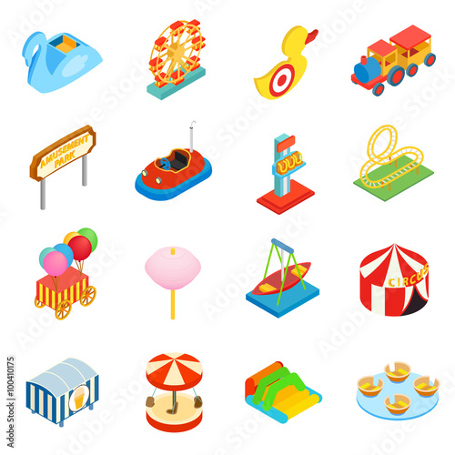 Amusement park isometric 3d icons