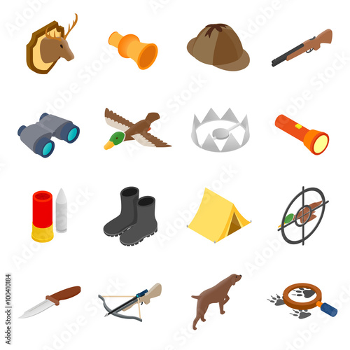 Hunting isometric 3d icons