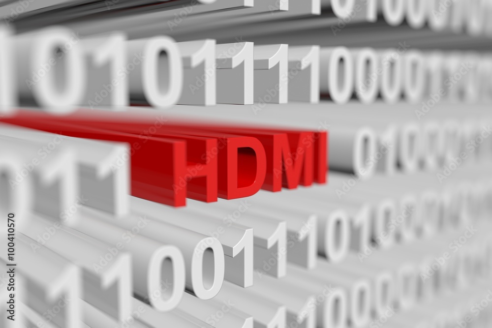 HDMI is represented as a binary code with blurred background