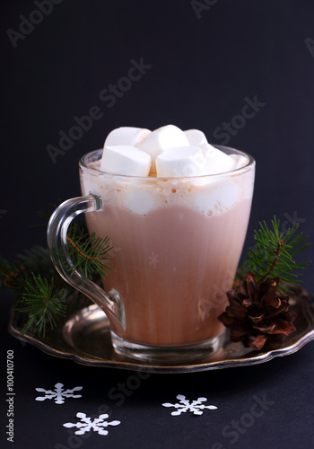 cocoa with marshmallows on a black background