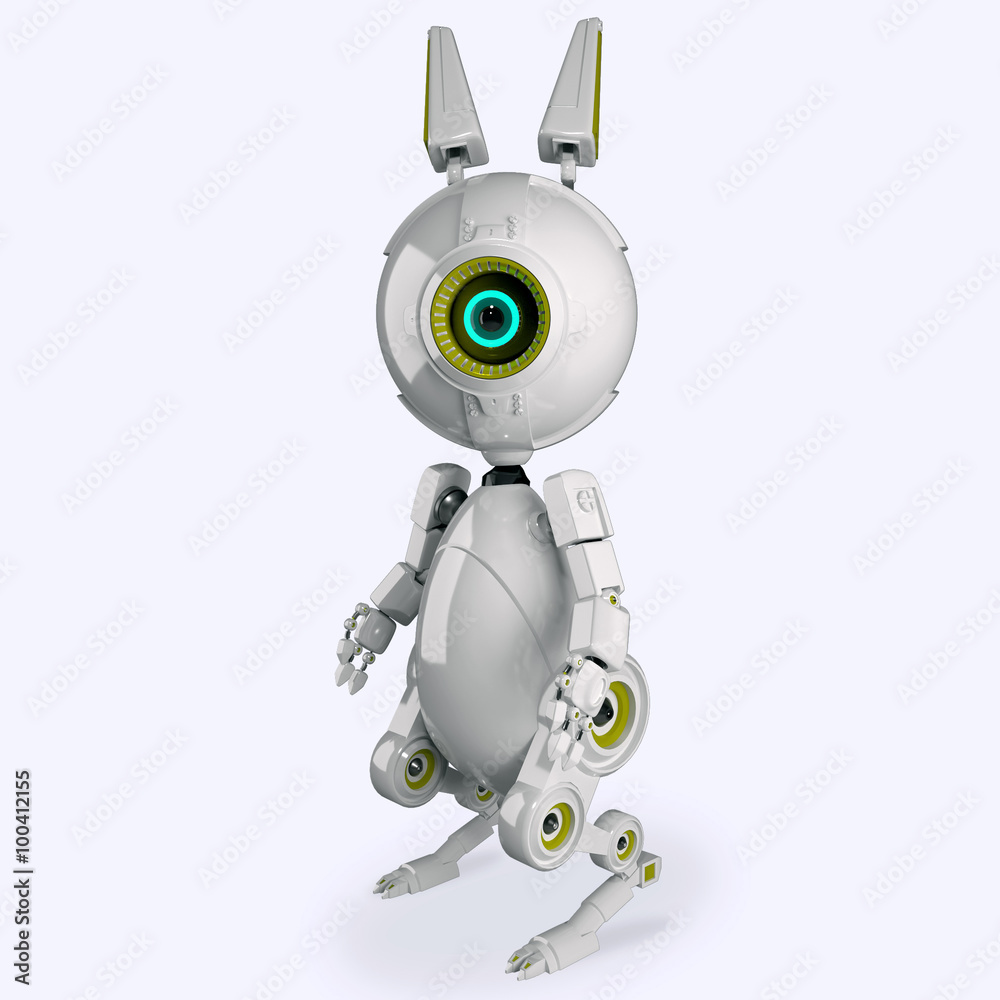 White robot rabbit with one eye looking at you / robotic rabbit Stock イラスト  | Adobe Stock