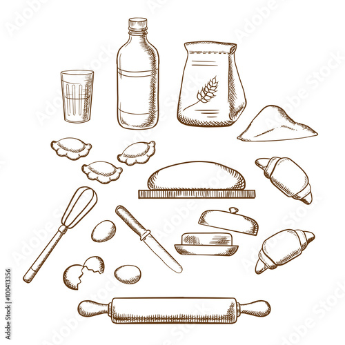 Process of kneading dough in sketch style