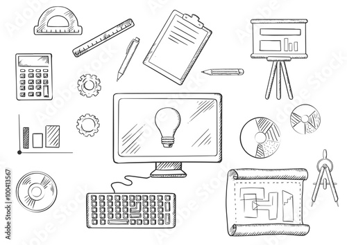 Architect or education sketched icons