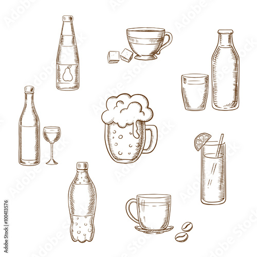 Drinks, alcohol and beverages flat icons