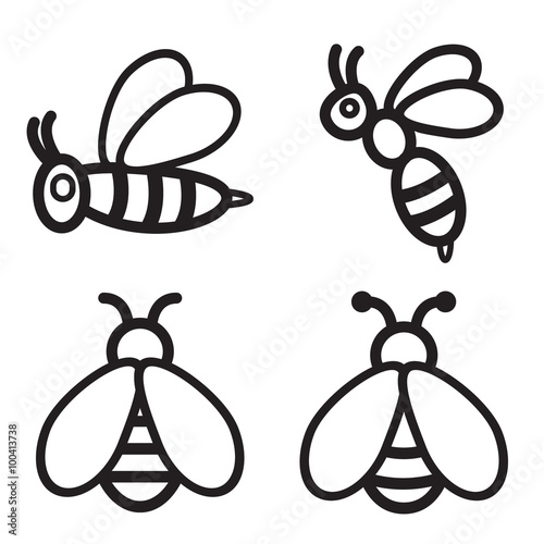 Bee icon in four variations. Vector eps 10.