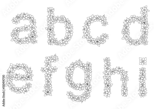 Vintage floral alphabet with colorless letters