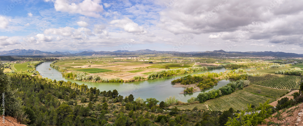 Panoramic view of the Ebro River near Tivissa, Spain