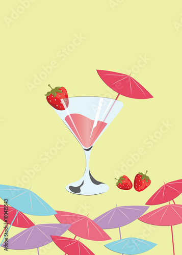 Strawberry cocktail. Summer Party. Vector