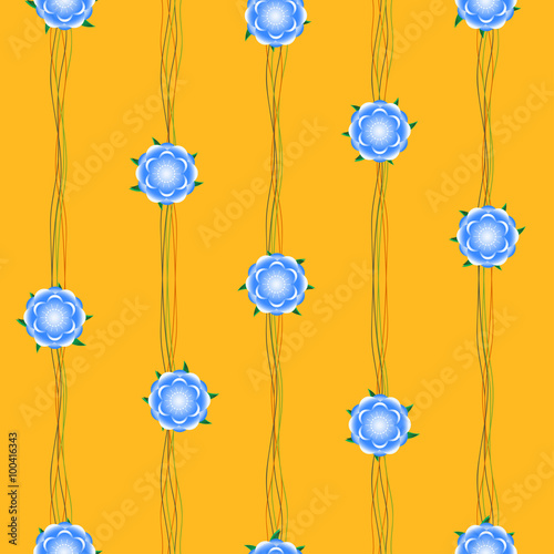 Blue Flower Vine Yellow Background Vector Illustration.