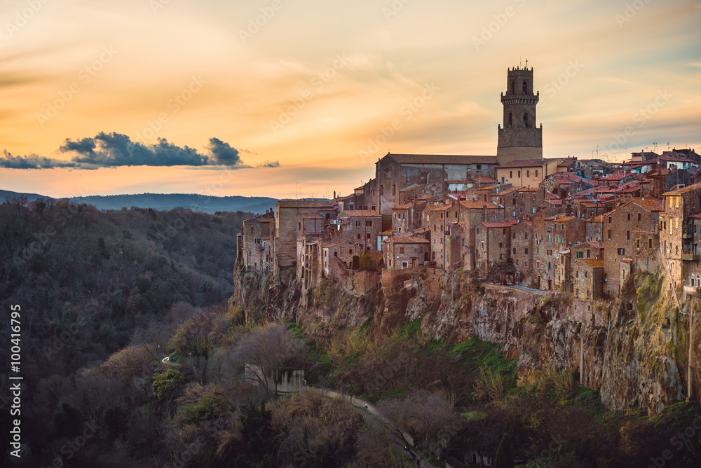Panorama of the medieval town of Etruscan in Tuscany, Pitigliano