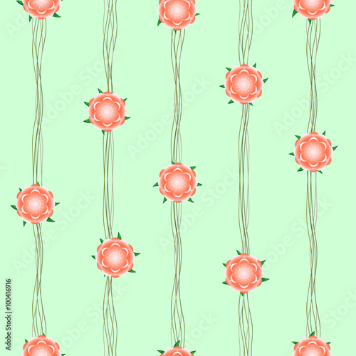Orange Flower Vine Green Ba...
