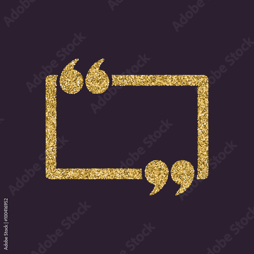 The Quotation Mark Speech Bubble icon. Quotes, citation, opinion symbol. Gold sparkles and glitter