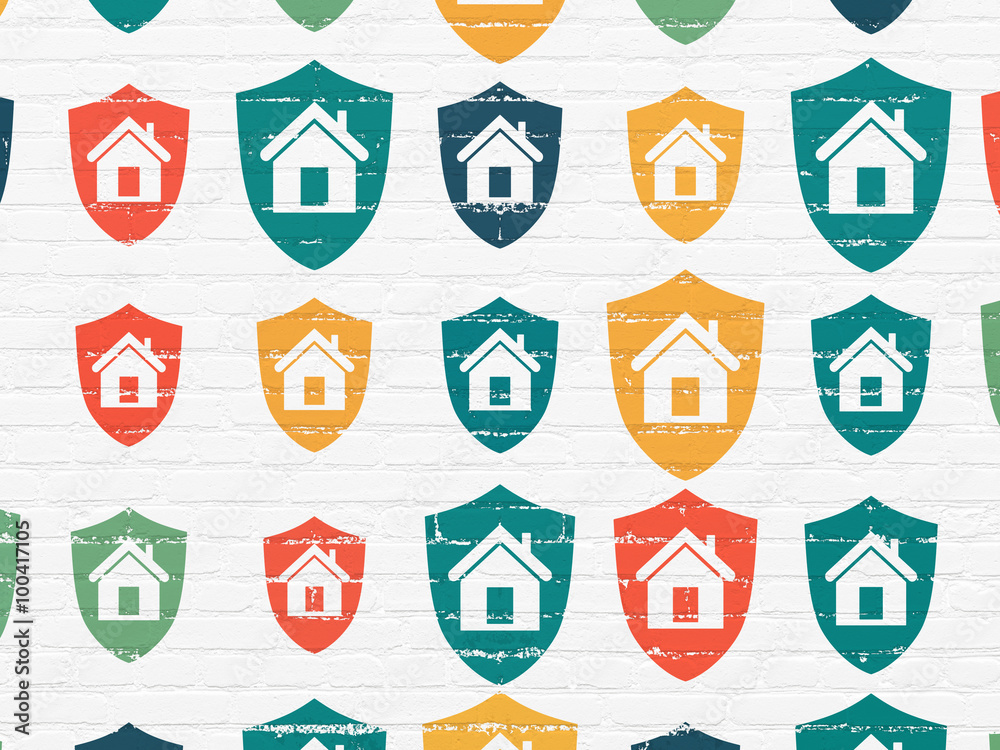 Business concept: Shield icons on wall background Business concept: Shield icons on wall background