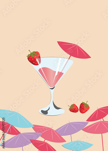 Strawberry cocktail. Summer Party. Vector
