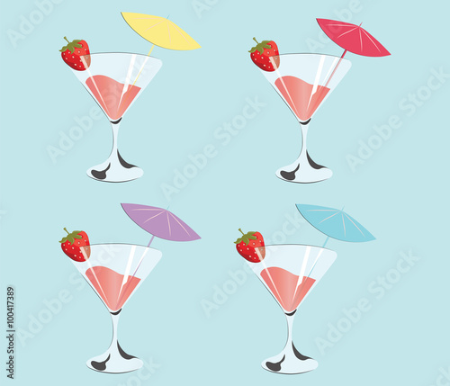 Strawberry cocktail pattern. Vector