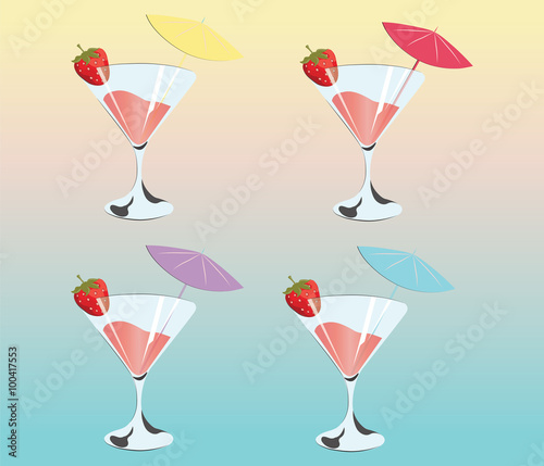 Strawberry cocktail pattern. Vector