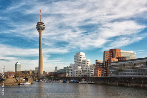 Photography Dusseldorf cityscape with view on media harbor, Germany