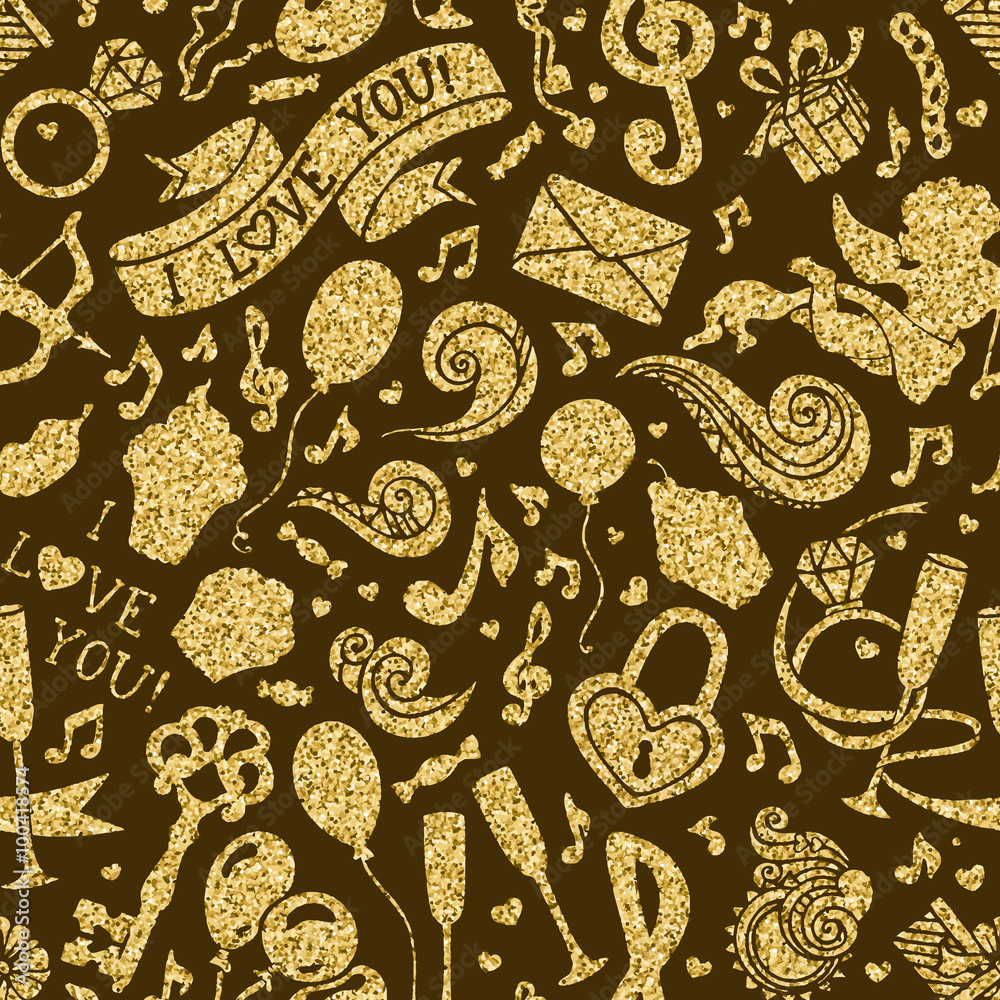 Naklejka premium Vector seamless gold Valentine's pattern.