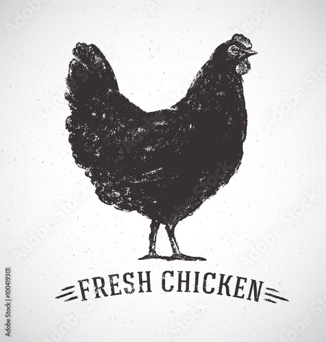 Graphical silhouette chicken and inscription. Vector illustration, drawn by hand. Can be used as labels and packaging.