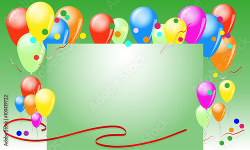 Greeting card with balloons and ribbons