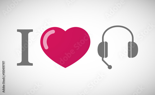 "I love" hieroglyph with  a hands free phone device