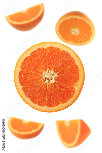 cut orange on the white background