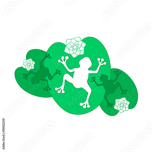 frogs on the leave of water lily. Isolated silhouette