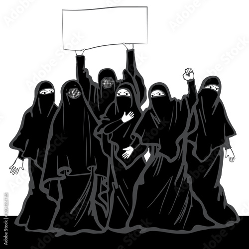 Muslim women protested on the demonstration. Middle Eastern wome