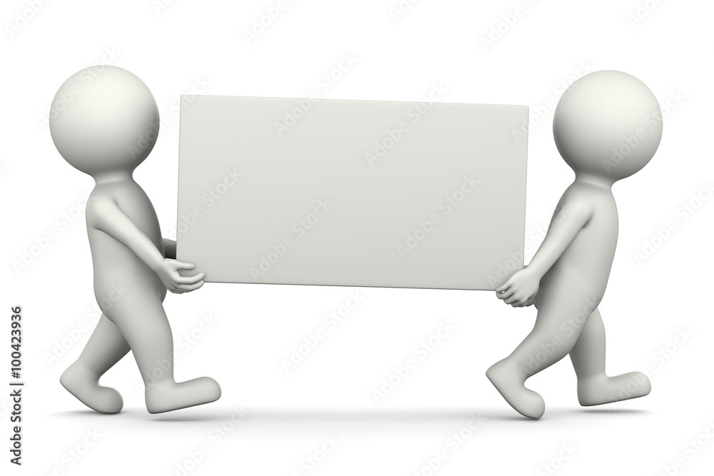 White 3D Characters Carrying a Blank Bill White 3D Characters Carrying a Blank Bill