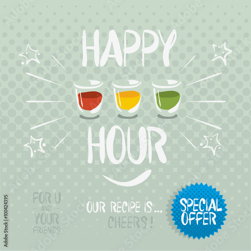 Happy hour. Hand drawn vector cartoony illustration.