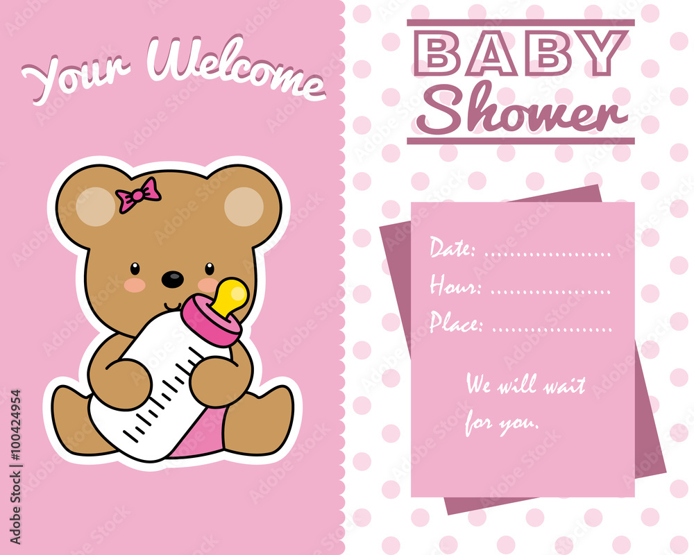 baby boy shower card. bear with baby bottle baby boy shower card. bear with baby bottle