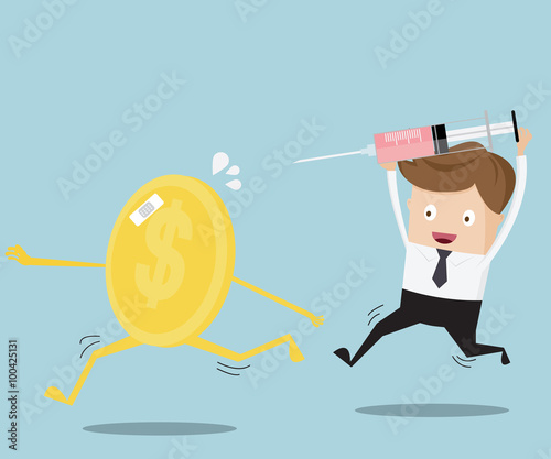businessman running for injection coin
