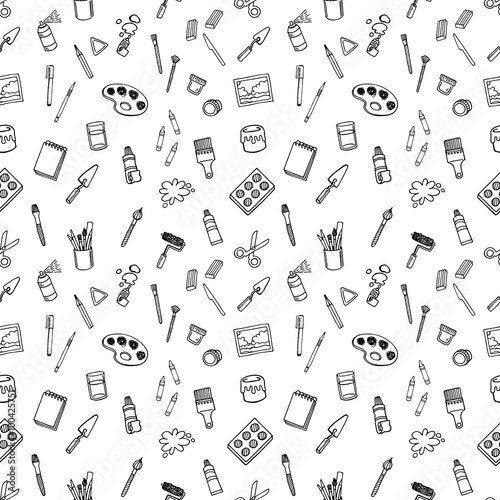 Artist tools sketch set seamless vector pattern