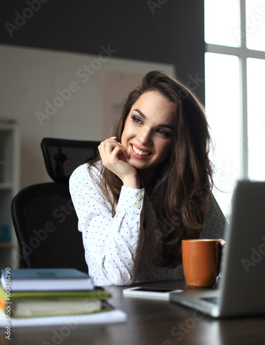 Happy Young Beautiful Woman Using Laptop, Indoors