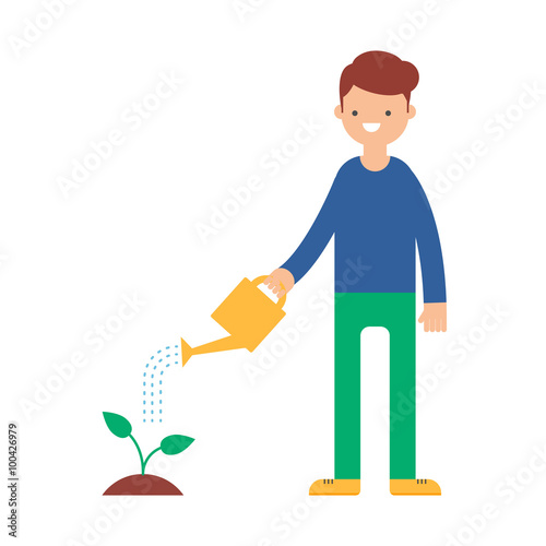A man watering a plant vector illustration