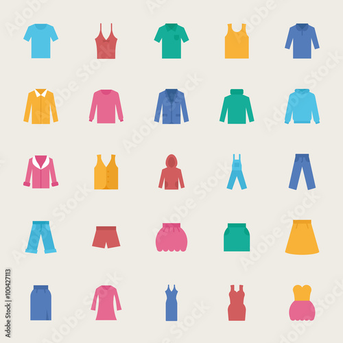 Clothes vector icons set, flat style
