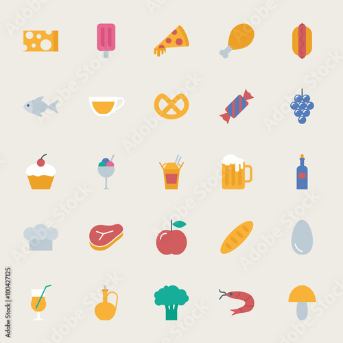 Food vector icons set, flat style