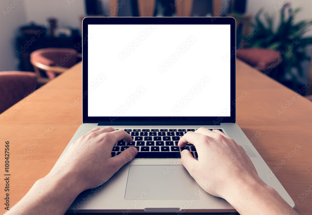 Using laptop with blank screen - POV - Point of view perspective Stock  Photo | Adobe Stock