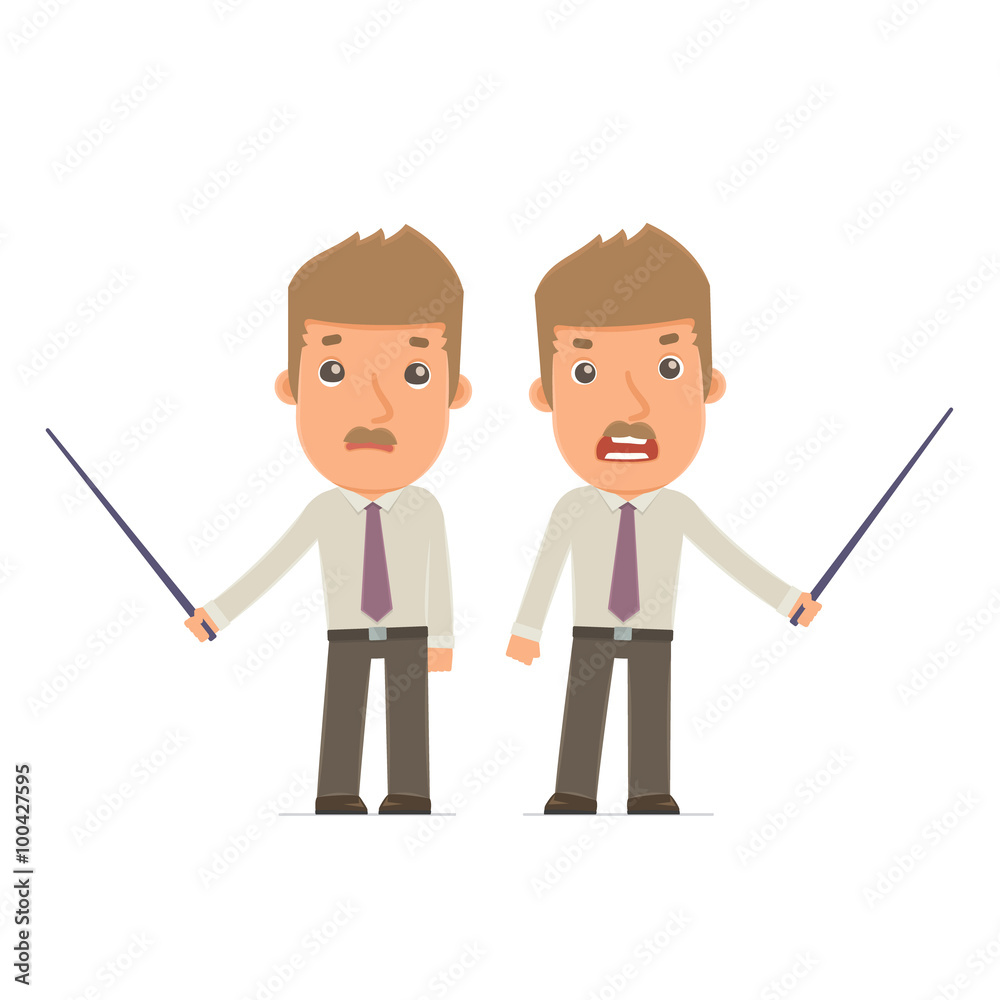 Angry and Sad Character Broker making presentation using pointer Angry and Sad Character Broker making presentation using pointer