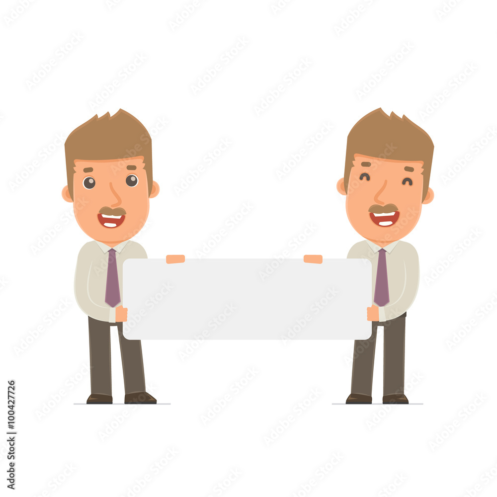 Funny Character Broker holds and interacts with blank forms or o Funny Character Broker holds and interacts with blank forms or o