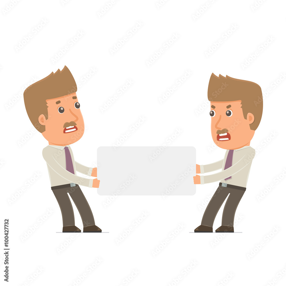 Funny Character Broker holds and interacts with blank forms or o Funny Character Broker holds and interacts with blank forms or o